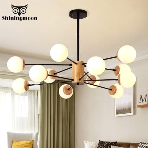Modern LED Chandelier Lighting Wooden Art Living Room Bedroom Bar Cafe Kitchen Hanging Lamp Indoor Lighting Ceiling Chandelier