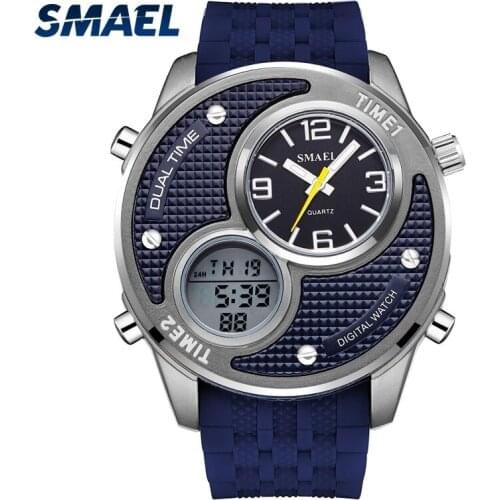 SMAEL Mens Watches Quartz Movement Luminous Hands Digital Dual Display Automatic Date Update Alarm
