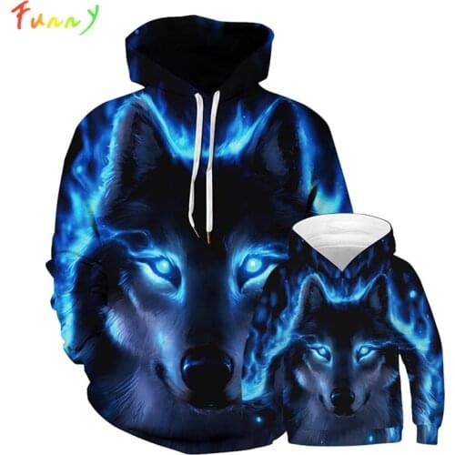 Cool 3d Hoodies Family Couples Matching Clothes Wolf Lion Printed Hooded Sweatshirt 2021 Autumn Winter Funny Mother Kids Clothes
