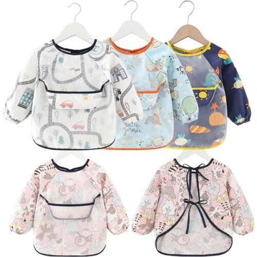 Baby Bib Waterproof Apron Long Sleeve Art Smock for Kids Chest Protection Feeding Bibs