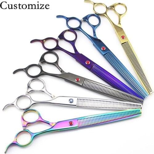 Customize Japan 440c 7.5 inch Pet dog grooming hair scissors Pet grooming barber thinning scissor shears hairdressing scissors