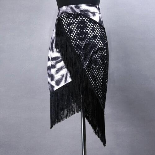 Latin Dance Skirt Female Adult New Encryption Tassel Skirt Sexy Mesh Stitching Exercise Clothing Rumba Competition Constume