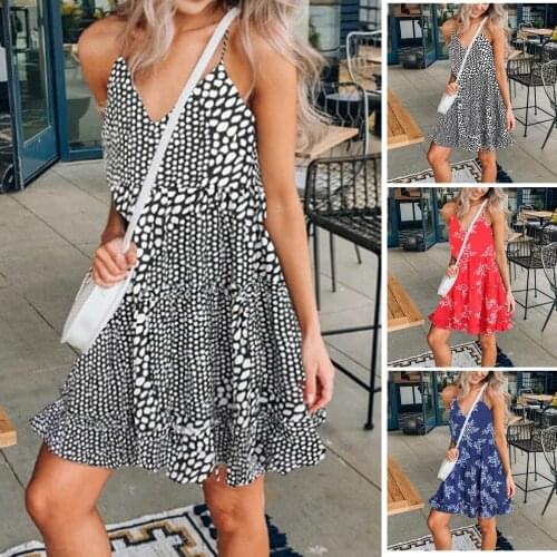 2021 Womens Personalized Fashion Boho Sexy Print Spaghetti Strap Backless Deep V-neck Corlorful Sling Party Dress Vestidos