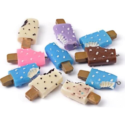 10Pcs Ice Cream Sticks Resin Pendants Imitation Food Charms For DIY Earrings Necklace Keychain Jewelry Making