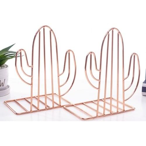 2PCS/Pair Creative Cactus Shaped Metal Bookends Book Support Stand Desk Organizer Storage Holder Shelf