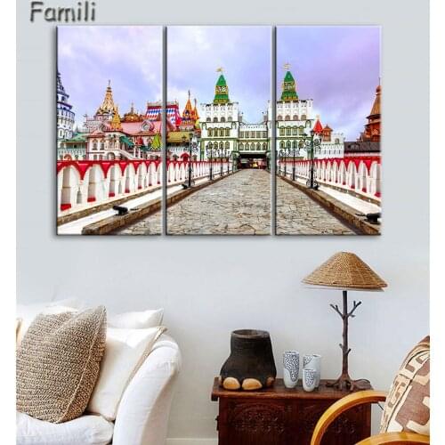 3PCS Canvas Painting Russian landscape Rchitecture Oil Painting Modern Pictures Home Decoration Landscape Modular Wall Painting