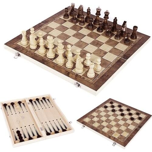 3 IN 1 Board Game Folding Wooden International Chess Set wooden Chess Board games Checkers Puzzle game engaged gift For kids