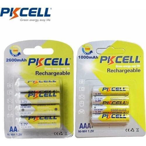 8PC PKCELL 4Pcs/Card AA Battery 2600mAh with 4Pcs/card AAA 1000MAH 1.2V Ni-MH AAA rechargeable Battery Batteries 1000 circle