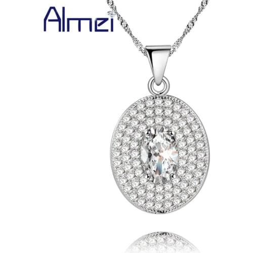 Almei 15%Off 2017 Round Necklaces & Pendants Necklace Women Female Rhinestone Pingentes Suspension Colar Feminino Jewelry PN4362