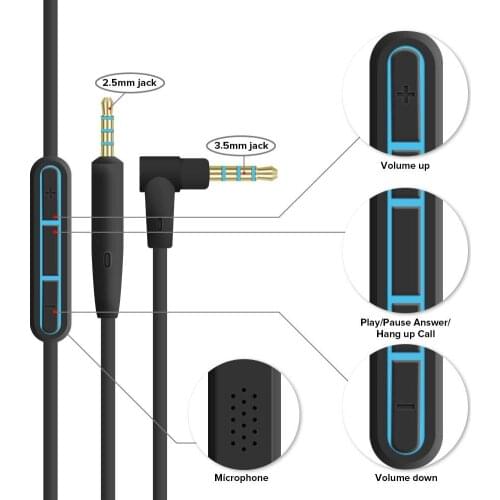 2.5mm to 3.5mm Audio Cable For Bose QC25 35/OE 2/OE 2i/AE2Quiet Comfort Headphone Cable With Microphone Cable for Iphone Android
