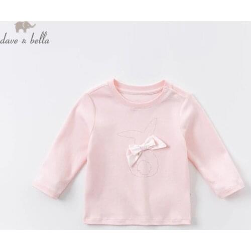 DBW14746 dave bella autumn baby girls bow cartoon T-shirt children tops girls cute kids fashion tees