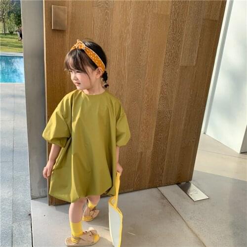 Korean Style Baby Girls Dress Summer New Kids Fashion Solid Short Sleeve Dress Cute Sweet Cotton Dress for Girl Kids Clothing