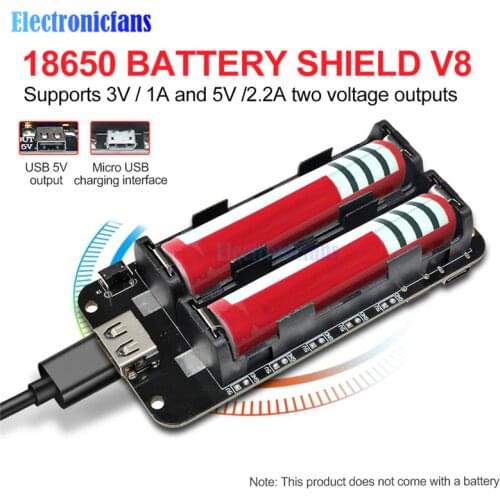 Dual 18650 Lithium Battery Shield V8 3V1A 5V 3A Micro USB Power Bank Battery Charging Module For Raspberry Pi Wifi ESP8266 ESP32