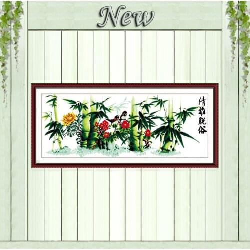 Elegance Bamboo flowers snow painting counted print on canvas DMC 14CT 11CT chinese Cross Stitch Needlework Sets Embroidery kits