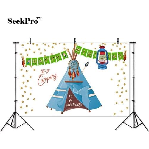 Thin vinyl happy birthday flags tent camping children photo Backgrounds Printed Professional indoor Photographic studio Backdrop