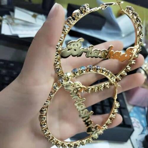 Geometric Zircon Earring New Colorful Zircon Earrings Custom-named Heart-shaped Hip-hop Style Custom hoop Earrings 5-7cm Gifts