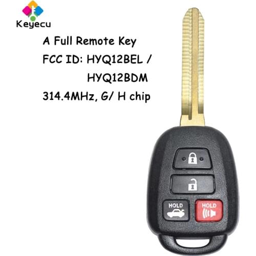 KEYECU Remote Head Car Key With 3+1 4 Buttons G/ H Chip - FOB for Toyota Camry Corolla 2012 2013 2014 2015 2016 2017 HYQ12BDM
