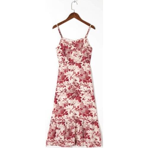 Summer Womens Casual Printed Slim Sling Dress
