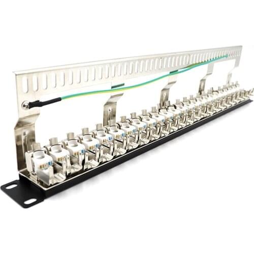 JFBL Hot Cat7 Patch Panel 24Port CAT7/CAT6A FTP Patch Panel Full Shielded Incl. 24X Cat7 Shielded Keystone Adapter 1U 19 Inch