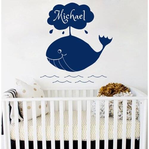Nautical Marine Whale Ocean Sea Cartoon Wall Sticker Vinyl Home Decor for Girls Boys Room Nursery Decals Custom Name Mural S209