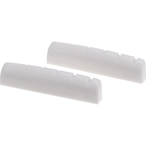 Musiclily Pro Urea Resin Plastic Slotted 43mm Guitar Nuts Flat Bottom for 6 String Les Paul or Acoustic Guitar, White (Set of 2)