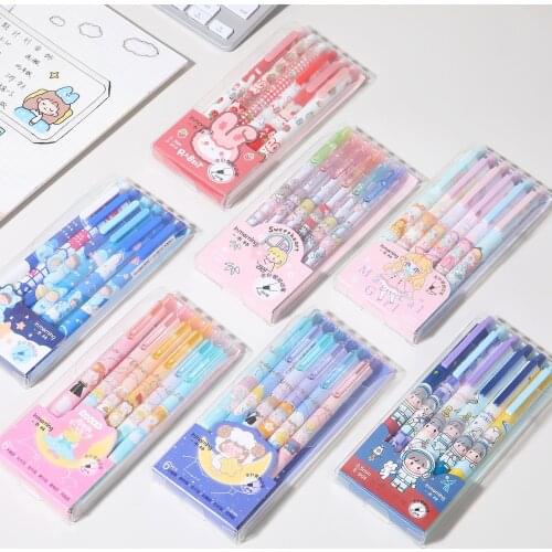 6pcs Gel Pen Set Cute Cartoon Rabbit 0.5mm Retractable Gel Pens Quick Drying Neutral Pen School Office Supplies