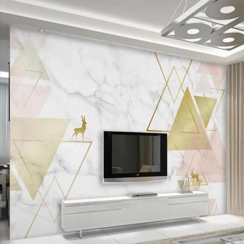 Custom Mural Wallpaper Modern Minimalistic Abstract Marbled Elk Triangle Geometric Background Wall