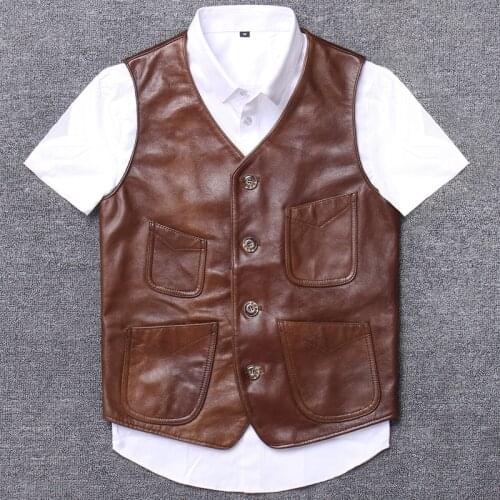 Genuine Male Head Layer Cowhide Leather Clothing Cycling Halley Locomotive Moldova Fleet Vest 2020