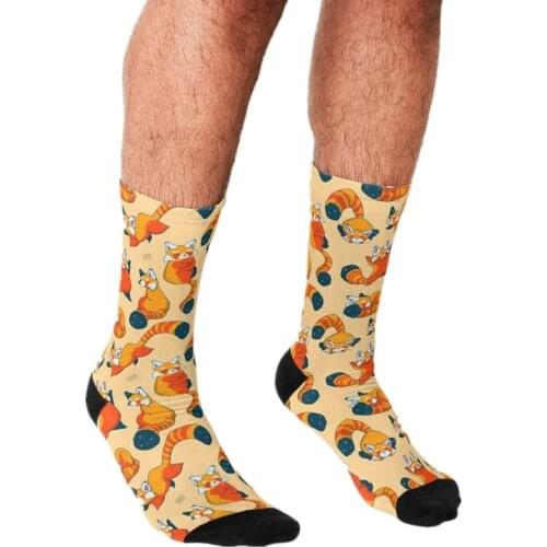 2021 Funny Mens socks Red Panda Romp Pattern Printed hip hop Men Happy Socks cute boys street style Crazy Socks for men