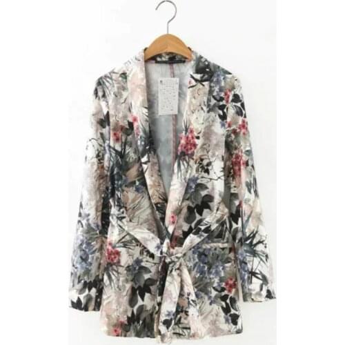 2019 new style autumn womens Europe and the United States wind belt printing fashion suit + casual pants two-piece suit