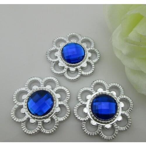 PB28 35mm)20pcs Elegant Blue Gem Flatback Rhinestone Button Resin Embellishment