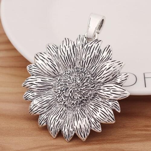 3 Pieces Large Sunflower Charms Pendants Fit Necklace Jewellery Making Findings 69x56mm