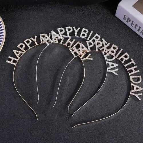 Rose Gold Silver Color Headbands Happy Birthday Hair Hoop Hairbands Fashion Hair Accessories Rhinestone Girls Kids Women Crowns