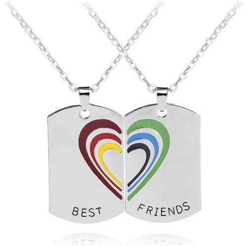 Dropship Best Friends BFF Pendant Necklace For Women Rainbow Love Heart Necklace Set Charm Statement Jewelry Friendship Gift