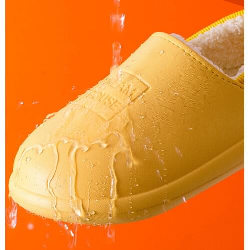 Rimocy Waterproof Flat Home Slippers Women 2021 Winter Warm Soft Sole Indoor Slides Woman Non Slip Cotton Couples Shoes Size 44