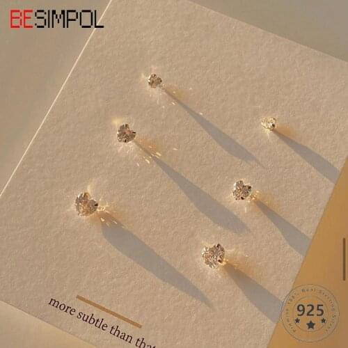 Besimpol 925 Sterling Silver Heart Earrings 0.3cm/0.4cm/0.5cm Elegant Zircon Earrings For Women Summer Minimalist Fine Jewelry