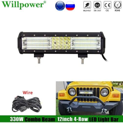 Offroad Car 4-Row 12" LED Light Bar For Jeep JK 4x4 Truck SUV UTV ATV Pickup Front Bumper Driving Fog Lamp LED Bar