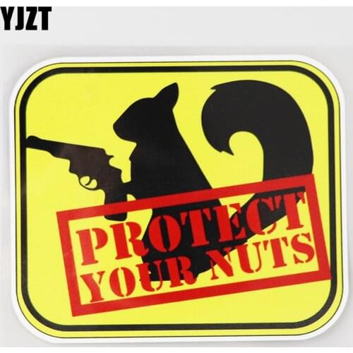 YJZT 12.3CM×10.4CM Protect Your Nuts Funny Squirrel Gun PVC Decal Car Sticker12C-0461