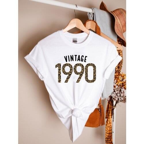 Vintage 1990 Limited Edition Shirt Leopard Sweatshirt Birthday Gifts Women Cotton Lady Clothes Fashion O Neck Short Sleeve Tees