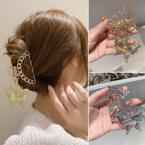 Butterfly Pendant Catch Clip Woman Metal Hair Claws Chic Barrettes Hairclips Hairpins Ladies Hairgrip Headwear Girls Ornaments
