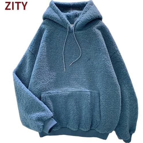 ZITY Solid Color Hoodies Casual Loose Hooded Women Tops Long Sleeve Sweatshirt 2020 Autumn Winter Oversized Hoodie With Pocket