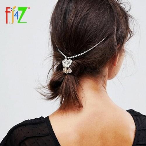 F.J4Z 2020 Trend hair Clip Bohemian Hair Chain Gorgeous Double Clips Rhinestone Waterdrop Bridal Jewelry Accessories Christmas