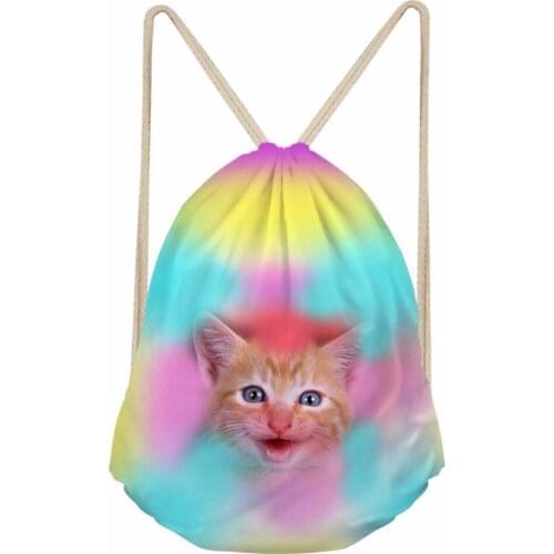 Noisydesigns Sweet Cat Print Backpack Women Girl New Drawstring Shoulder Bags Casual Travel Personality 3D Tropical Colorful Bag