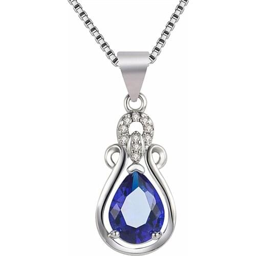 Austrian Blue Crystal Zircon Diamonds Gemstones Pendant Necklaces for Women White Gold Color Choker Vintage Vase Jewelry Gifts