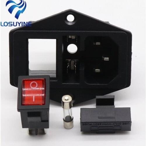1Pc Black Red AC 250V 10A 3 Terminal Power Socket with Fuse Holder New #S018Y# High Quality