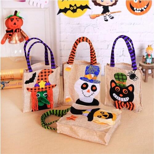 1Pcs Creative Halloween Burlap Packaging Gift Bag Cartoon Pumpkin Witch Candy Bag Ornament Tote Sweets Party Present Packing