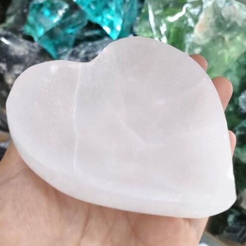 1PC Natural Polished White Selenite Bowl Stone Crystal Ashtray Yoga Healing Heart Shape Meditation Container Relaxation Healing
