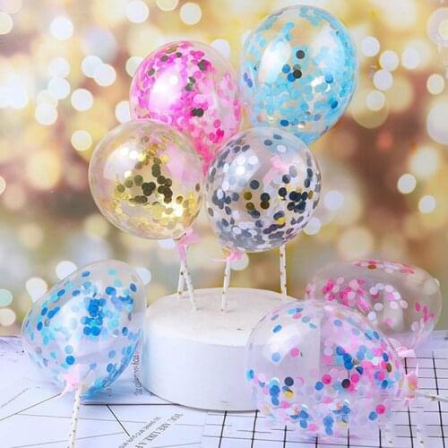 1PC Birthday Cake Topper 5 inch Round Clear Sequins Balloon with Stick DIY Baby Shower Wedding Birthday Party Cake Decoration