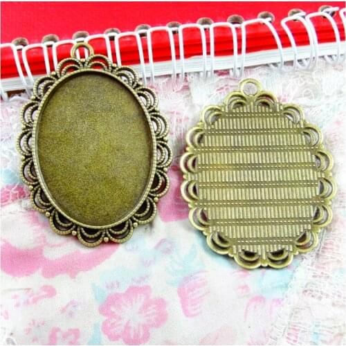 10 pcs/lot 30*40mm Antique Bronze Copper Lace Necklace Charms Pendant Blank Base Cabochon Cameo For Jewelry DIY Supplies