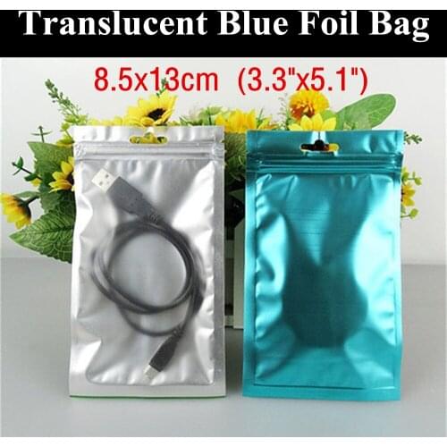 100pcs 8.5x13cm (3.3"x5.1") Flat Translucent Blue Foil Packaging Bag USB Hubs/Cables Storage Bag Plastic Xmas/Wedding Gift Bag